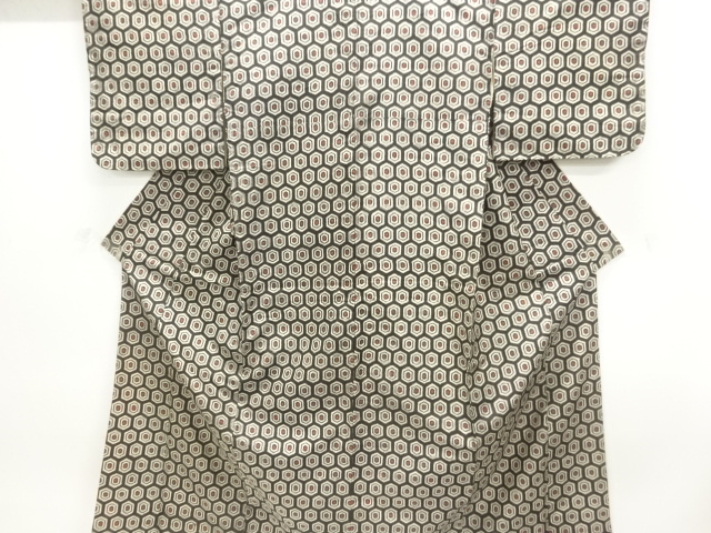 JAPANESE KIMONO / ANTIQUE KIMONO ENSEMBLE / SILK / MEISEN / WOVEN KIKKO PATTERN